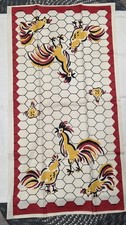 Vintage 1950s CANNON SUPER-DO Kitchen Tea Towel Rooster & Chickens. UNUSED picture