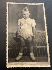 Vintage 1930s 1940s Toddler Romper Photo Deckle Edge Wicker Crease  picture