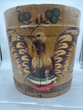 Vintage Tom Fitzsimons Painted Folk Art Maple Sap Bucket Vermont American Eagle picture