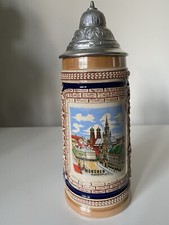 Vintage Original Gerzit Gerz German Beer Stein  With Pewter Lid, 9 in Height picture