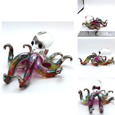 Sansukjai Hand Blown Glass Octopus Figurine 4 inches Multi-Purple picture