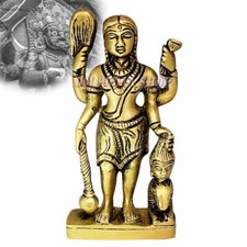 Brass Idol Bhairav Statue Hindu God Batuk Bhairav Golden Color Murti- 4.75 inch picture