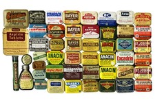 48 rare US 1920-50s empty aspirin containers in very good to excellent condition picture