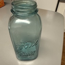 Rare VTG Blue Ball Perfect Mason Half Gallon Jar – Square Style, Mold No.1 w/Lid picture