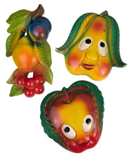 Vintage Miller Studio Anthropomorphic Fruit Chalkware Wall Plaques Apple Pear 3 picture