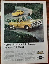1969 Chevrolet Vintage Print Ad Truck Pickup Fleetside Cargo Landscape Driveway picture