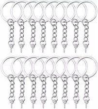 100Pcs Keychain Rings with Chain Open Jump Rings and Screw Eye Pins Silver New picture
