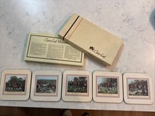 Vintage Clover Leaf Old Hunting Coasters Set of 5 Cork Back UK Boxed picture