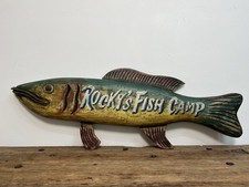 Large Hand Carved Wooden Fish Sign picture