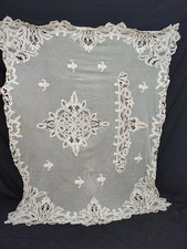 Vintage Brussels Mixed Lace Linen Net Tablecloth Bedspread Coverlet picture