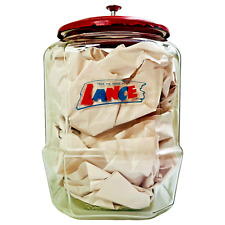 Lance Cookie Jar 8 Sided Glass Vintage with Red Metal Lid Original Store Display picture