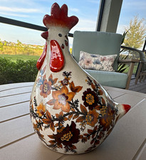 Decorative Rooster/Chicken Figurine, Floral Pattern, Red Comb, Table Decor picture