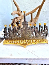 Large Vtg Judaica Biblical Zionist Rare Hanukkah Menorah Lamp Maccabees Israel picture