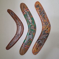3 Vintage Australian Aboriginal Wood Boomerangs 10-14 Inches, Aprox 2-7 Ounces picture