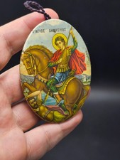 Vintage Saint Demetrios Greek Orthodox Metal Plaque Hanging Icon Agios Dimitrios picture
