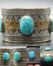 VERY ELEGANT ANTIQUE WONDERFUL TURQUOISE STONE SILVER BANGLE  #A644 picture