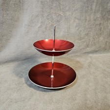 Vintage 1950s Emalox Norway 2 Tier Tidbit Serving Tray MCM Atomic Space Age Red picture
