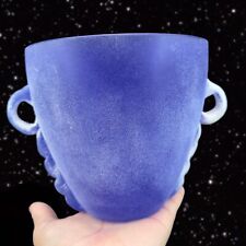 Czech Bohemian Scavo Glass Vase White Textured Cobalt Blue Vintage Vase 5.75”T picture