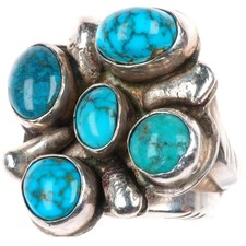 sz8.75 vintage Navajo sterling silver high grade spiderweb turquoise ring picture