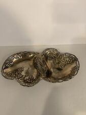 Vintage Godinger Double Heart Silver Plated Grape Design Candy/Jewelry/Coin Dish picture