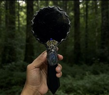 Handheld Obsidian Scrying Mirror Wand with Labradorite, Crystal Divination Tool picture