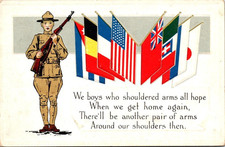 Antique Military Soldire-Flags-Shouldered arms Poem-embossed Used picture