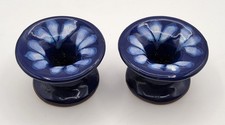 Vintage Pair of Wellfleet Pottery Blue & White Candlestick Candle Holders picture