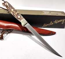Schrade Uncle Henry Staglon Fish Fillet Knife + Brown Leather Sheath 168UH picture