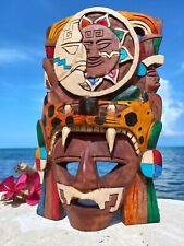 Mexican Handcrafted Carved Wood Sun & Moon Mask - Cultural Home Decor 12-inch picture