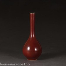 Chinese Red Glaze Porcelain Vase Handmade Ceramics Imitate Antiquity Collect picture