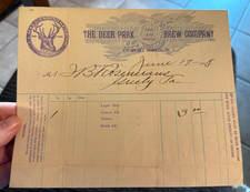 PRE-PRO 1908 THE DEER PARK BEER - BREWING CO PAPER BILL HEAD PORT JERVIS NY picture