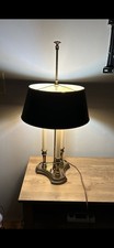 VTG STIFFEL 3 Candle Polished Brass French Bouillotte  Lamp Black & Gold Shade picture