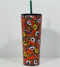 New 2018 Starbucks 24 Oz. Red Yellow Poppy Stainless Steel Floral Tumbler Cup picture