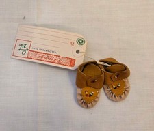 Vintage Yellowstone Park Miniature Leather Moccasins Beaded Souvenir w/ Tag picture