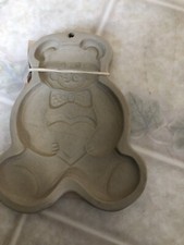 Retired 1991 Pampered Chef Clay Stoneware Teddy Bear Cookie Mold, Recipe Booklet picture