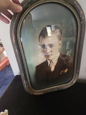 Vintage Framed Convex Bubble Glass Portrait Young Man Hand Colored Ornate Frame picture