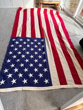 Large VINTAGE STARS STRIPES AMERICAN 50 STAR STITCHED LINEN COTTON FLAG  105