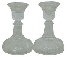 2 Vintage Petite Clear Pressed Glass Candlesticks Candle Holders 2