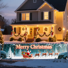 Santa Reindeer Woods Christmas Banner 17.7X78.7 Polyester picture