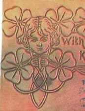 Antique Ephemera 1907 Leather Postcard Valentine 4 Leaf Clovers Celtic Posted picture