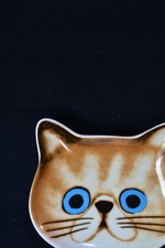 trinket dish, vintage, 3-1/2in x 3 in, cat with blue eyes picture