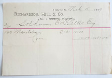 1889 Invoice, Richardson, Hill & Co., No. 1 Simmons Building, Boston, MA picture
