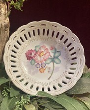 Vintage Gold Gilded Porcelain Reticulated Lattice Bowl Floral Pattern KO Japan picture