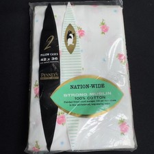 VTG NOS Penneys Nation-Wide 2 Muslin Pillow Case Pink Rosebud Floral Cottagecore picture
