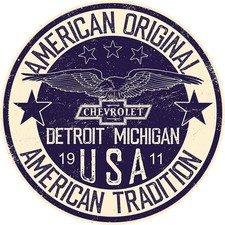 Desperate Enterprises American Tradition - Chevy Round Aluminum Sign - Nostal... picture