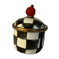 RARE Mackenzie Childs Courtley Check Stamp Holder Dispenser Mini Canister picture