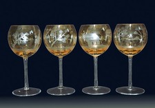 4 Royal Danube Animal Kingdom Crystal Balloon Wine Glass Etched Amber Luster picture