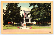 VINTAGE OLD OUTDOOR ANTIQUE POSTCARD WOODROW WILSON HOME HOUSE FLAG FLOWER USA picture