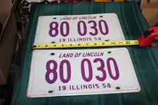 BEAUTIFUL METAL PAIR  ILLINOIS LICENSE PLATES  1958  80 030 picture