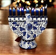 Menorah Hanukkah  Ceramic Mikasa  Blue White Floral 8” picture